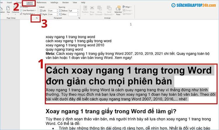 Chọn vào biểu tượng mũi tên tại tab Page Setup