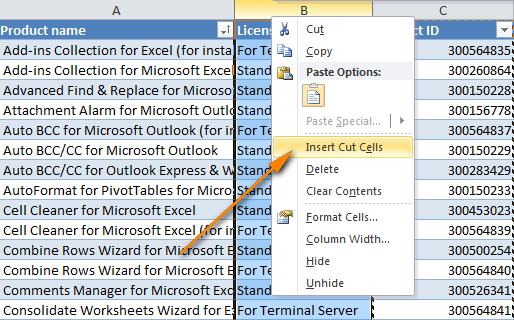 Cách hoán đổi vị trí các cột trong Excel