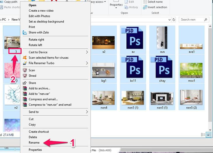 Ngay tại thư mục chứa các file, bạn có thể thực hiện đổi tên chỉ với 2 bước đơn giản.