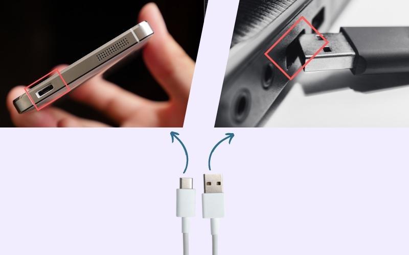 Cắm cáp chuyển đổi USB Type C vào hai thiết bị