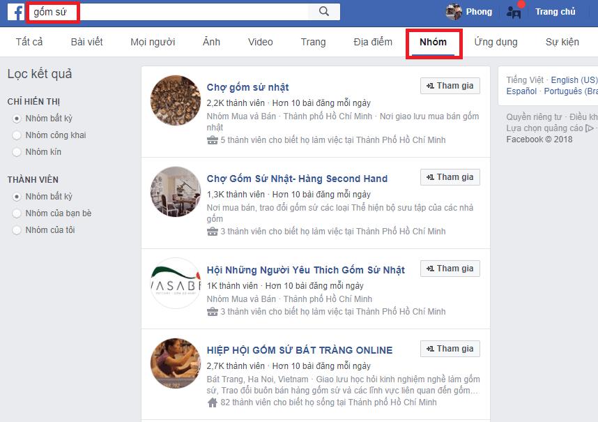 Cách tìm Nhóm chất trên Facebook để bán hàng online được hiệu quả hơn