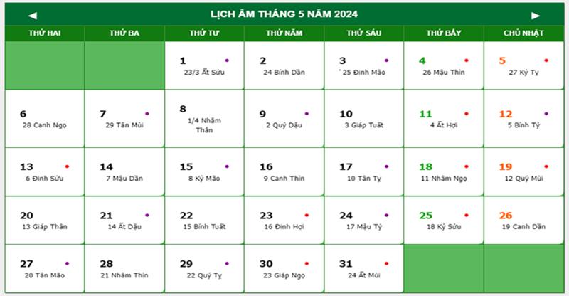 Lịch âm tháng 5: Có sự kiện gì đặc biệt không?