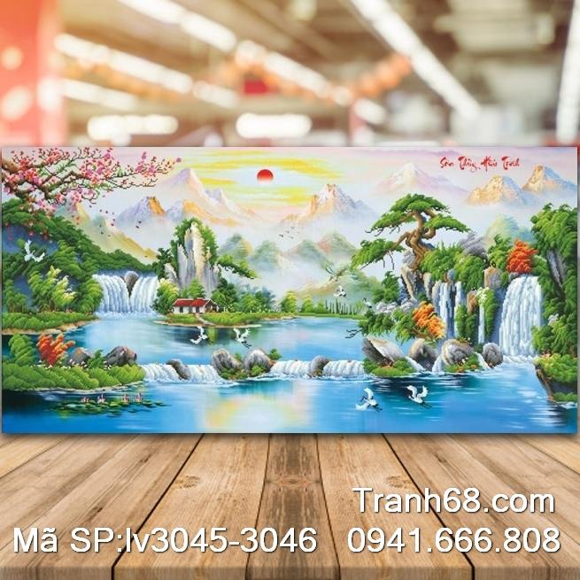 Tranh thêu chữ thập sơn thủy hữu tình lv3045 kt 124x67cm