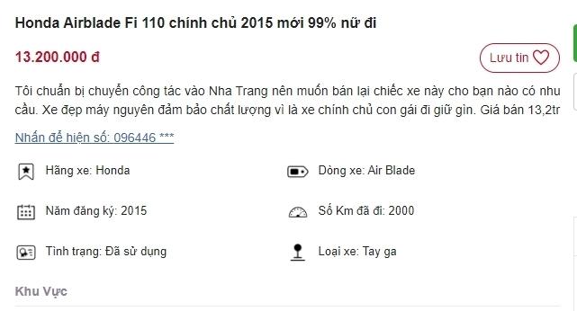 Xe máy Honda Air Blade 2015 chỉ có giá 13 triệu đồng: Hiệu năng vẫn cực