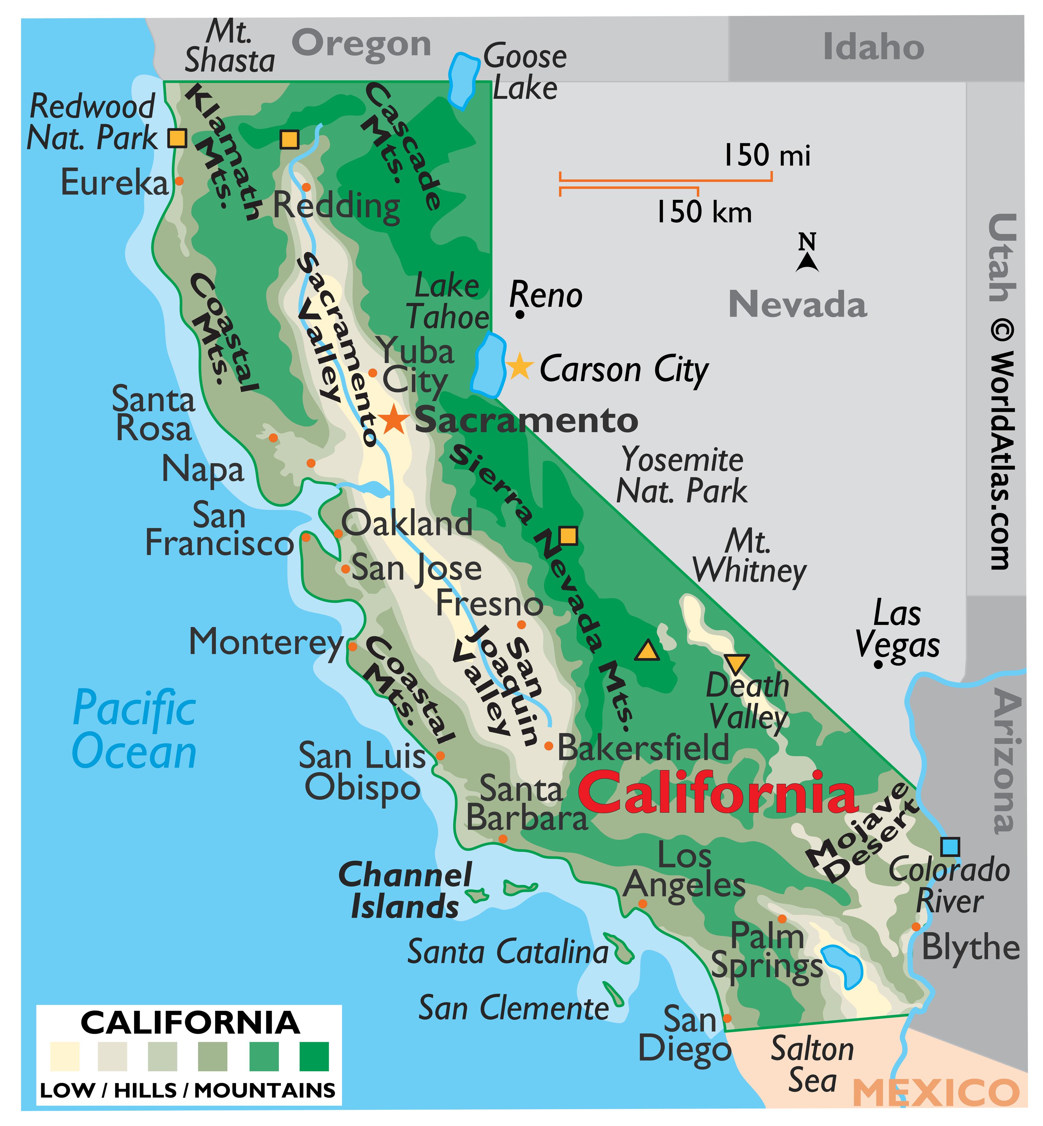 Thông tin, bản đồ bang California (Mỹ) | Map of California