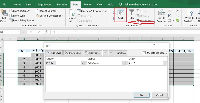 Cách sắp xếp trong Excel theo thứ tự tăng dần, giảm dần