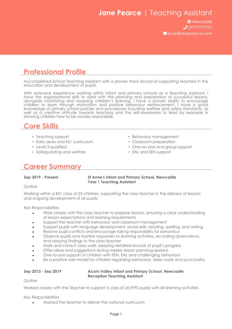 Teaching assistant CV examples & guide