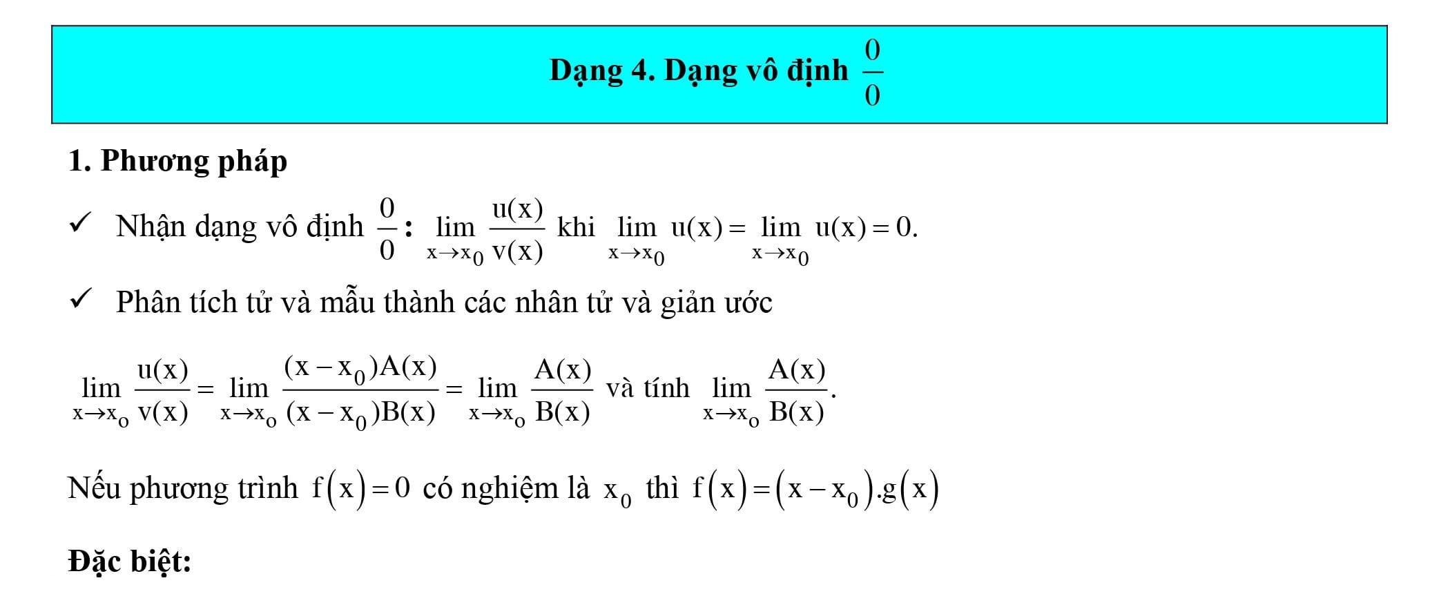 Giới hạn của hàm số dạng vô định 0/0