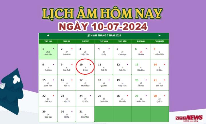 Xem lịch âm hôm nay ngày 10/7/2024.