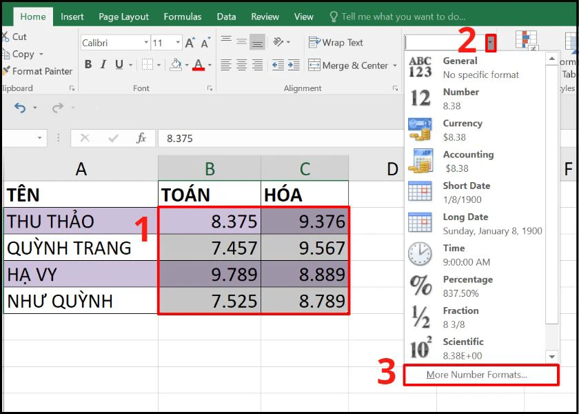 Làm tròn số trong Excel