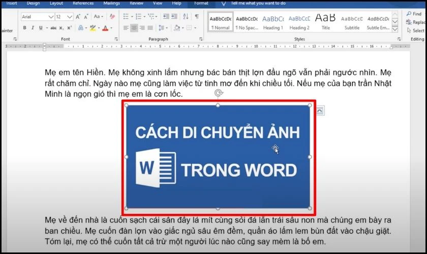 cách di chuyển ảnh trong Word thủ công bằng con trỏ chuột