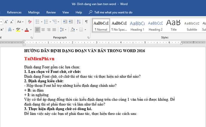 Hướng dẫn định dạng đoạn văn bản và đánh số trang trong Word 2016