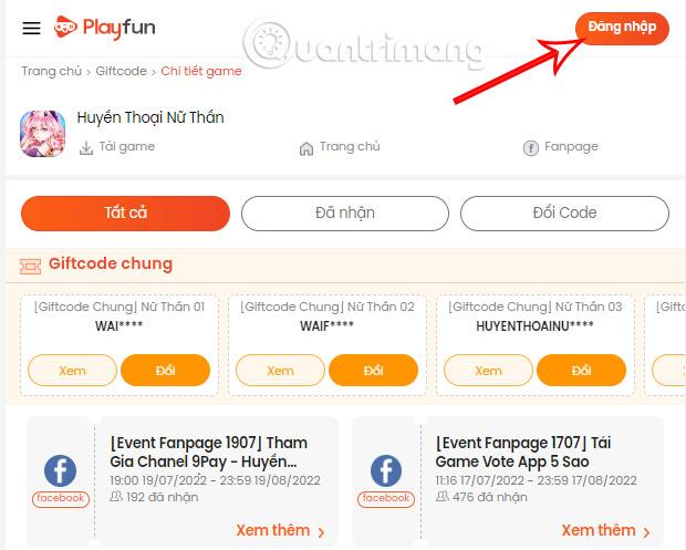 Code Huyền Thoại Nữ Thần Funtap mới nhất