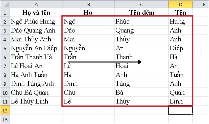 tách chữ trong excel