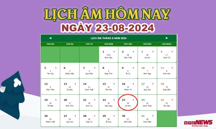 Lịch âm 23/8 - Âm lịch hôm nay 23/8 chính xác nhất - lịch vạn niên 23/8/2024