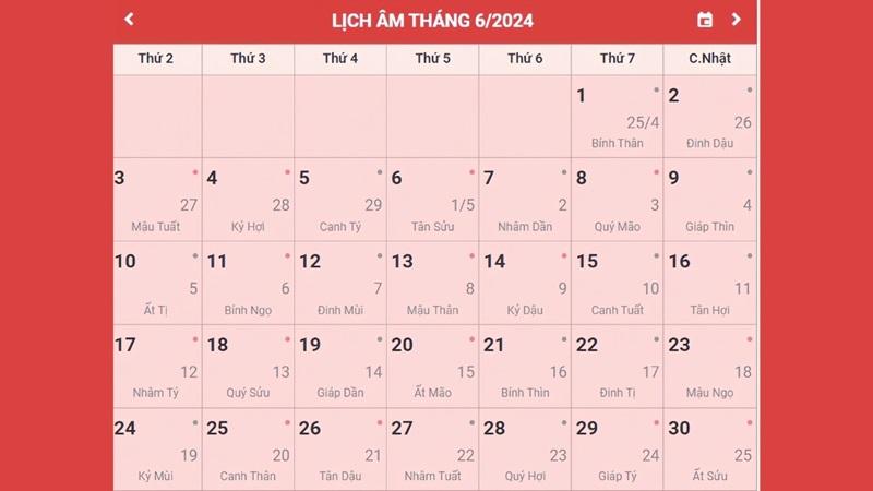 Tra cứu lịch âm tháng 6 năm 2024 chính xác: Ngày nào tốt?