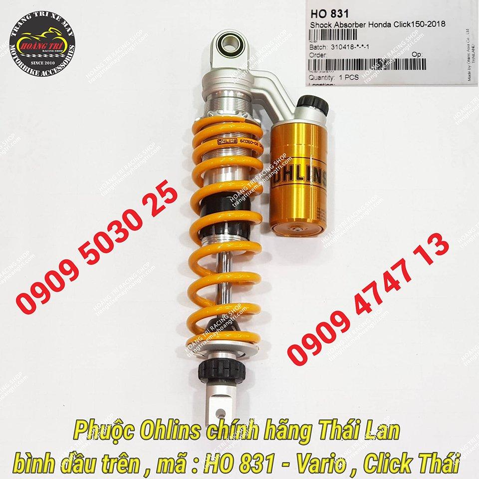 Cận cảnh phuộc Ohlins chính hãng bình dầu trên HO 831 lắp Vario, Click Thái