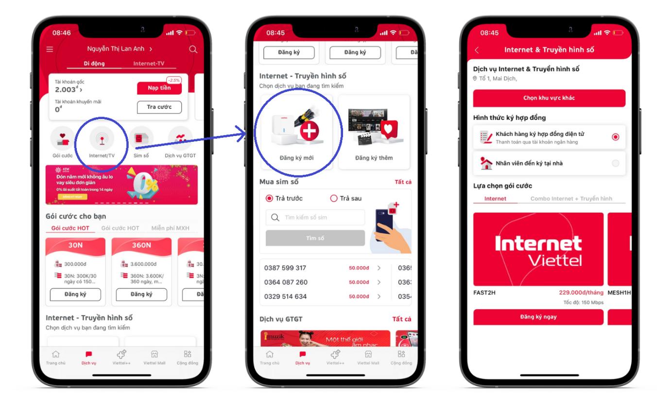 Hướng dẫn khách hàng đăng ký mới dịch vụ Internet Viettel trên My Viettel đơn giản, nhanh chóng