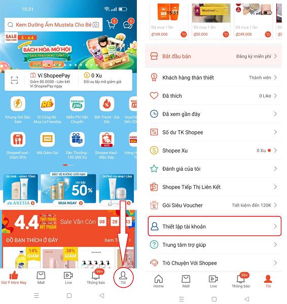 tài khoản Shopee