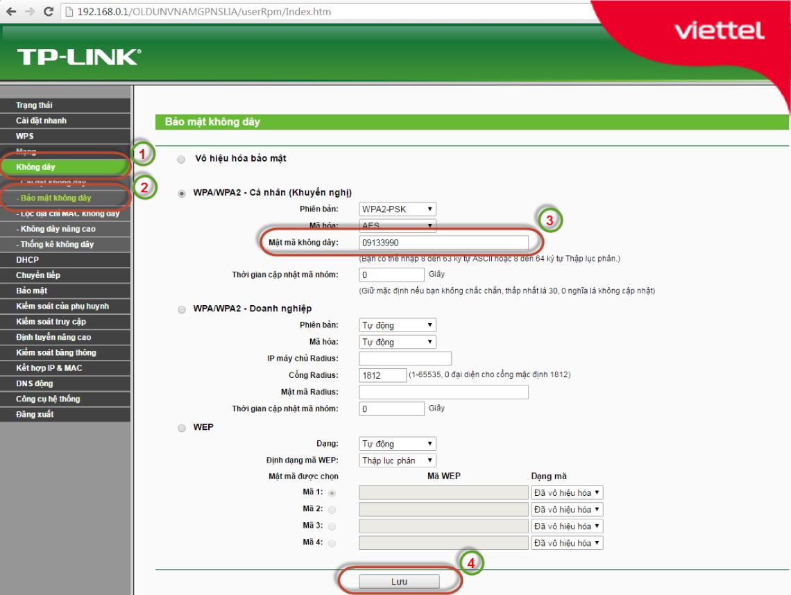 Đổi mật khẩu wifi trên TP Link