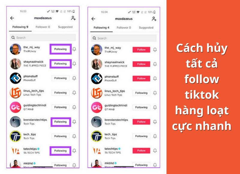 cách hủy hết follow trên tiktok