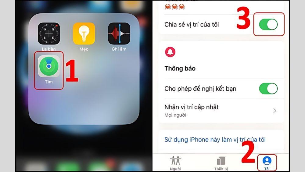 Cách định vị iPhone qua ứng dụng Sharing Location bước 1