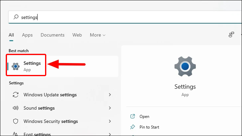Tìm kiếm và mở Settings